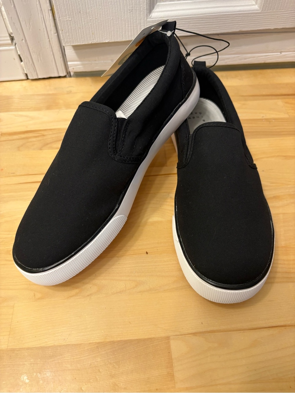 Target Black Slip-On Canvas Loafers with White Soles 8 wide